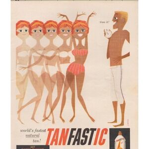 1960 Tanfastic Tanning Lotion Vintage Print Ad Mid Century Modern Bobby Darin Ad